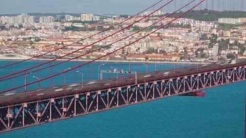 Close Up View on the 25 de Abril Bridge in Lisbon Stock Footage 84805781