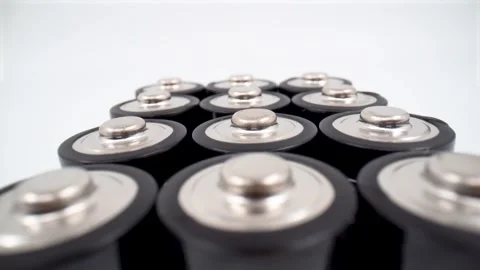 Close up view of AA batteries isolated on white background Stock Footage 328428083