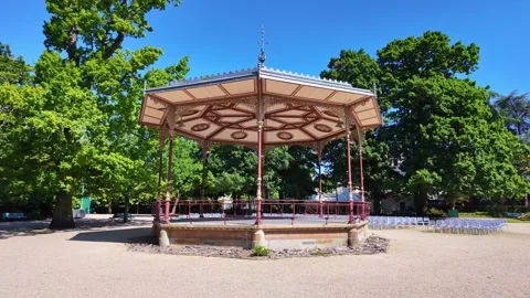 Close-up view about the Parc du Thabor as a bandstand for local events, Stock Footage 281625675