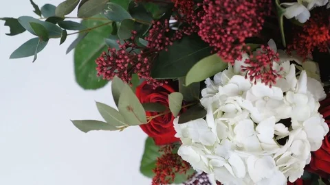 Close-up, view from above, Flower bouquet, rotation on white background, floral Stock Footage 76699346