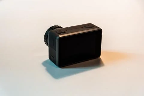Close up view of action camera, white background Stock Photos