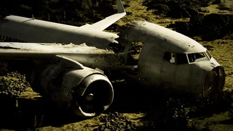 Close view of aircraft engine abandoned and covered with rust and dirt Stock Footage 331397037