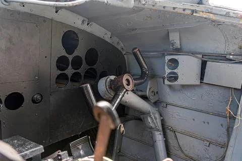Close-up view of an aircrafts structural corner, featuring circular cutouts a Stock Photos