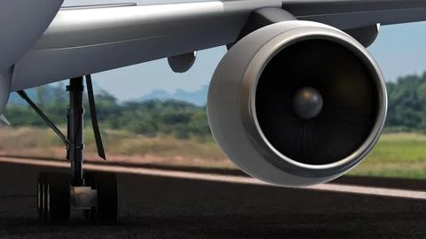 Close up View of Airplane jet Engine on runway Ilustração Stock