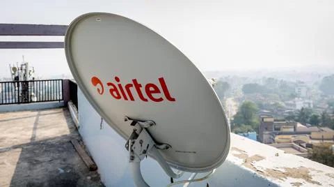 Close-up view of Airtel Digital DTH Dish Antenna Stock Photos