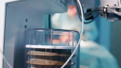 Close up view of anaesthesia machine ventilator and patients monitor inside the Stock Footage 111290005