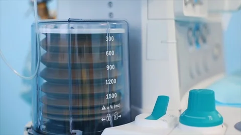 Close up view of anaesthesia machine ventilator and patients monitor inside the Stock Footage 117923114