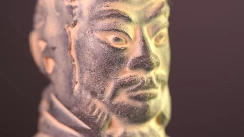 Close-up view of ancient statue depicting a warrior figure Stock Footage 328665149
