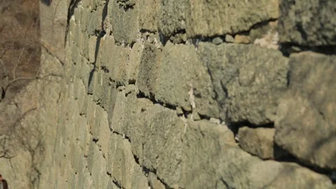 Close-Up View of Ancient Stone Wall at Mutianyu Section of Great Wall, Beijing Stock Footage 345823504