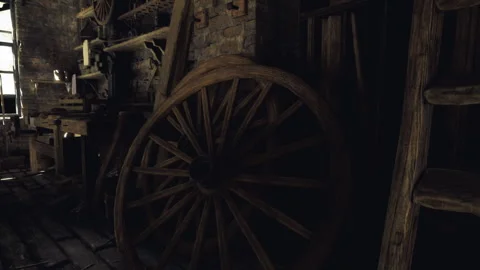 Close view of ancient wheel revealing weathered textures and age Stock Footage 341574261