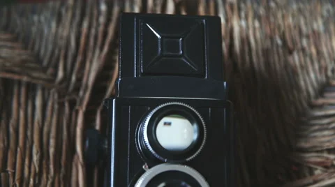 A close up view of and old vintage retro film camera Stock-Footage 56072172