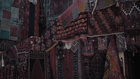 Close up view Arabic Carpets in Different Designs And Sizes On Display Stock Footage 338359112
