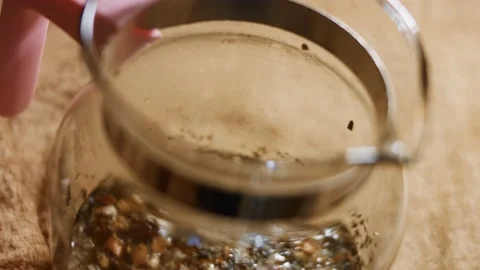 Close-up view of aromatic and relaxing infusion of tea from Sri Lanka in a Stock Footage 144984509
