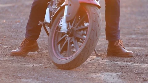 Close up view of arriving motorcycle Video stock 81493611