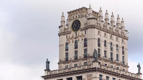 Close up view of art deco clock tower. Stock Footage 135395159