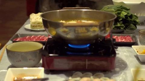 Close up view of a Asian style hot pot dinner Video stock 74141131