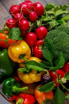 Close-up view of assortment of fresh vegetables. Stock Photos