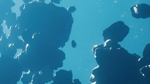 Close view of asteroids floating in space with bright blue background Stock Footage 344406518