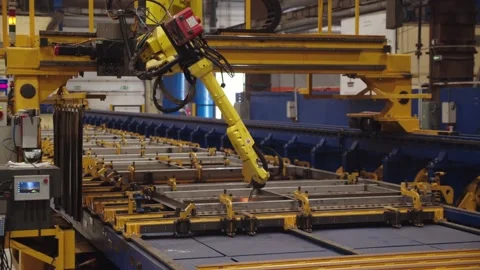 The close-up view of automated laser machine welding the steel parts with bright Video stock 202049729