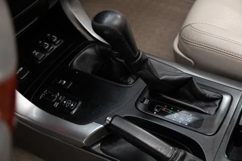 Close-up view of the automatic gearbox lever. Interior car,  automatic transm Stock-Fotos