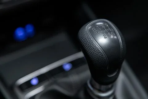 Close-up view of the automatic gearbox lever. Interior car,  automatic transm Stock-Fotos