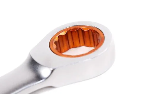 Close up view of the automatic head of a ring spanner. Stock Photos