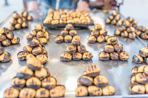 Close up view of baked chestnuts Stock Photos