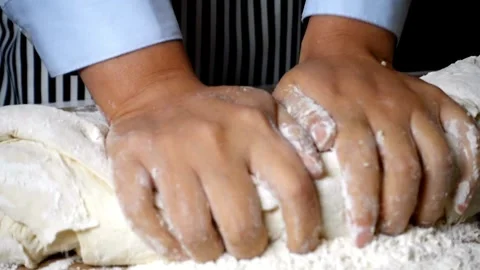 Close up view of baker kneading dough natural pastries bakery food homemade.. Stock Footage 272566587