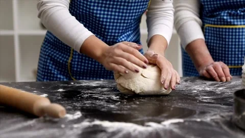 Close up view of baker kneading dough natural pastries bakery food homemade.. Stock Footage 272566658