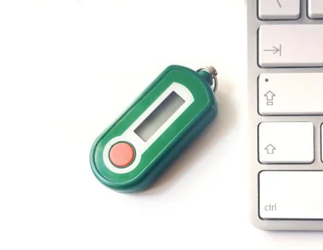 Close-up view of a bank code generator isolated on a white background Stock Photos