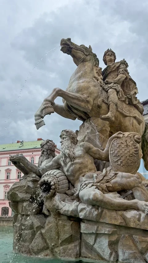 Close view of the Baroque Julius Caesar Fountain showing personifications of Stock Footage 341516123