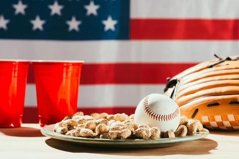Close view baseball ball plate Stock Photos