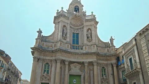 Close-up view of Basilica della Collegiata in Catania, Italy. Stock Footage 244343305