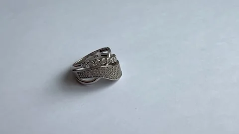Close up View of a Beautiful Silver Ring With Stones. Jewel in Moody Daylight. Stock Footage 263886940