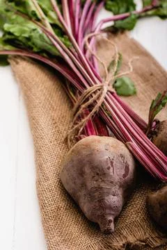 Close view beetroot tied rope Stock Photos