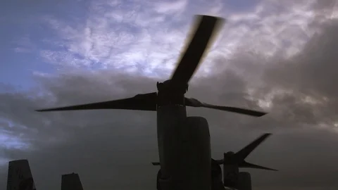 Up close view of Bell Boeing V-22 Osprey tiltrotor aircraft Stock Footage 114019301