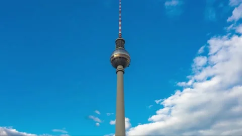 Close-up view of Berlin TV tower or Fernsehturm , Alexanderplatz, Germany 스톡 동영상 142033463