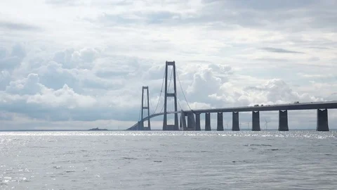 Close-up View of Big Belt Bridge Crossing between the Danish islands Stock Footage 83244239