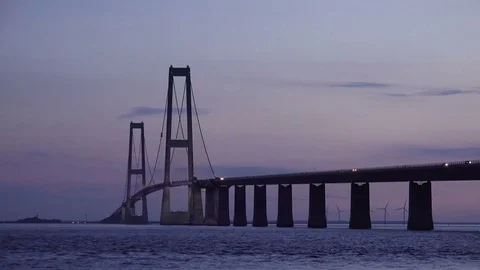Close-up View of Big Belt Bridge at Evening Sunset. 4K Ultra HD Stock Footage 83482758