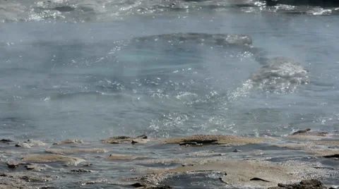 Close up view of the big bubble that starts an eruption of big geyser, Iceland Stock Footage 33787968