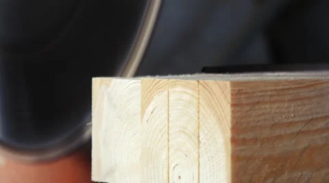 Close view. Big saw aligns edges of the boards. Stock Footage 62508860