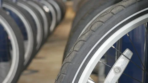 A close up view of bikes parked up. Stock Footage 147893993