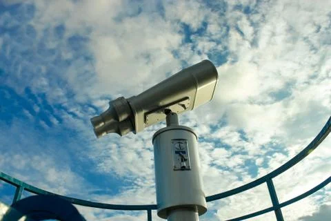Close up view Binocular on Blue sky on the background. 写真素材