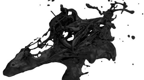 Close-up view of black color splashing in slow motion, on white (FULL HD) Stockbeeldmateriaal 45108485