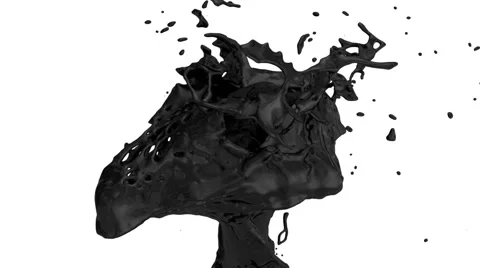 Close-up view of black color splashing in slow motion, alpha included (FULL HD) Video stock 45190338