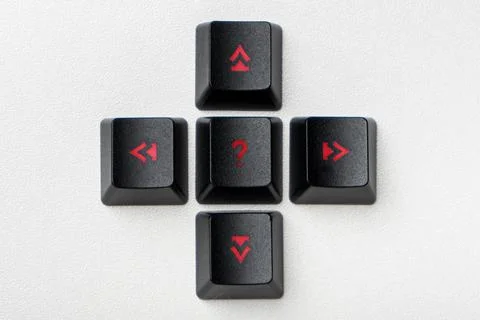 Close-up view of black computer arrow keys showing four opposite directions a Stock Photos