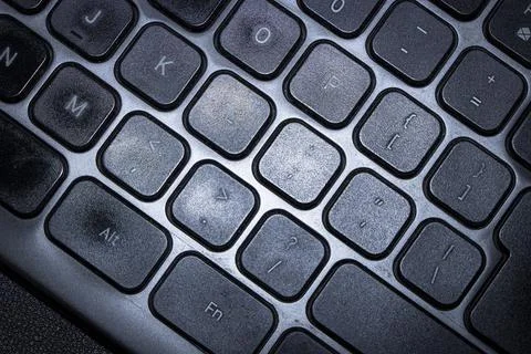 Close-up view of a black computer keyboard showing various keys. Ideal for 库存照片