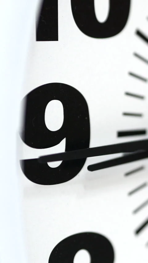 Close View Of Black Hands And Number Nine On Clock. Vertical. Stock Footage 303482097