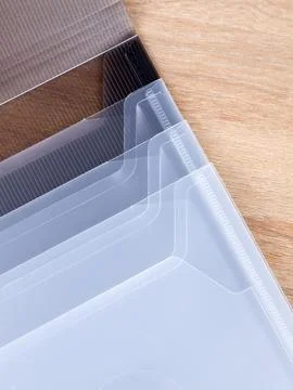 Close-up view of black  plastic document folder on office table Foto stock
