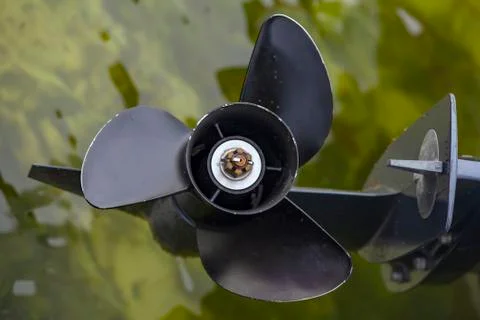 Close-up view of a black propeller over the water at lake Tota, the largest n Stock Photos